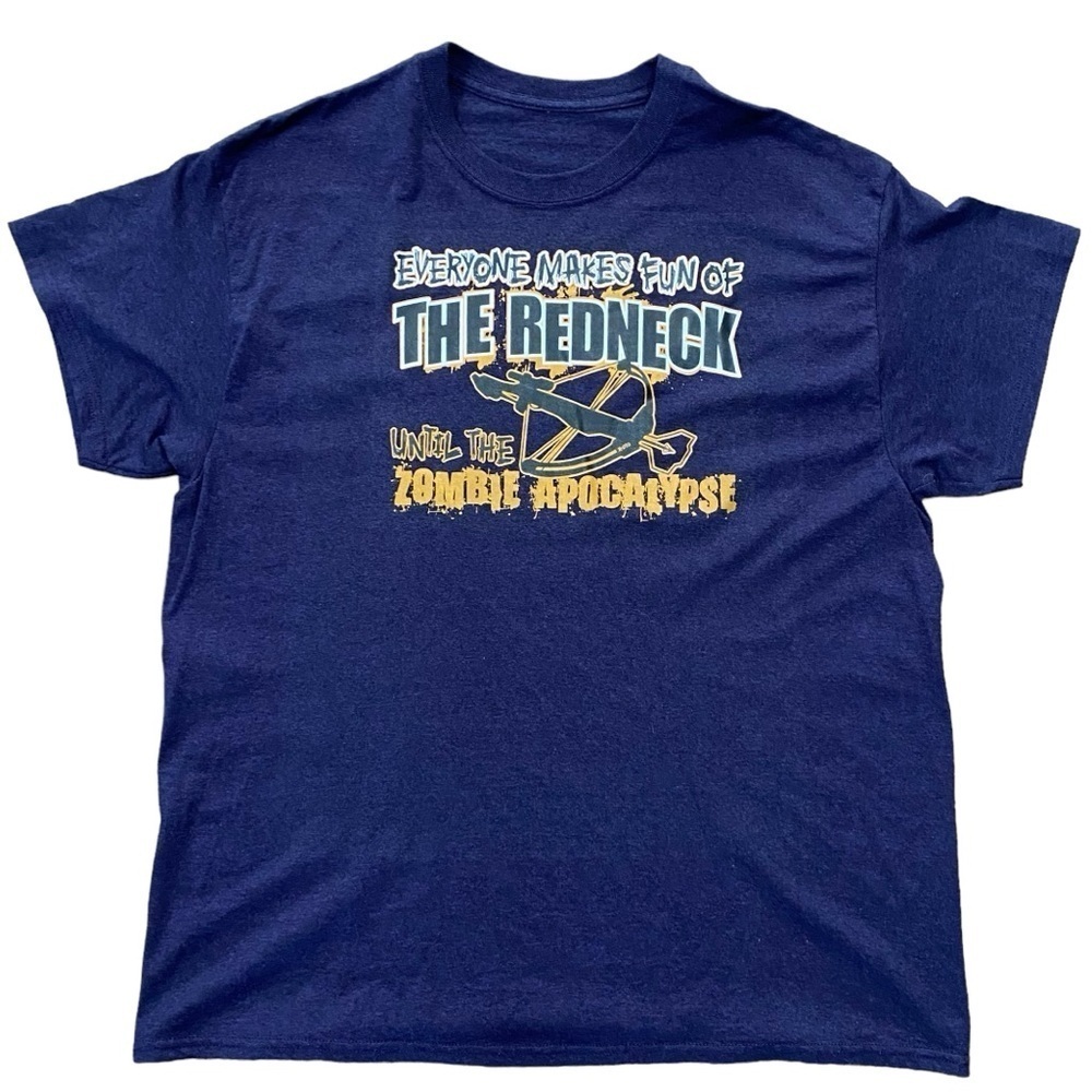 Redneck Zombie Apocalypse Navy Blue Novelty Tee Short Sleeve Size Large